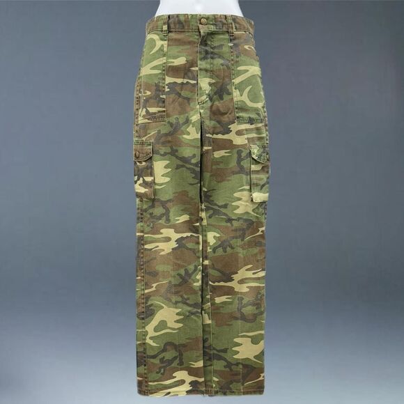 Vintage Pants - Vintage Camouflage Straight Leg Cargo Pants - Green/Brown